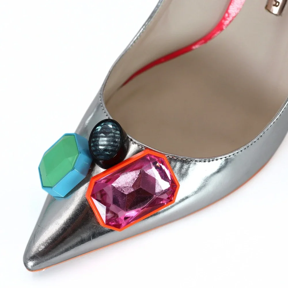 Sophia Webster Pumps Womens 40 Silver Metallic Crystal Stiletto Party Heel Retro